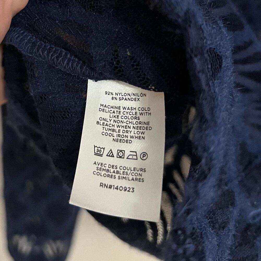 LOFT Textured Navy Sheer/Lace Button-Up Top - Picture 8 of 8